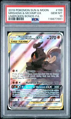 Pokemon Marshadow & Machamp GX Unbroken Bonds Full Alt Art #199 PSA 10 Gem Mint - Image 1