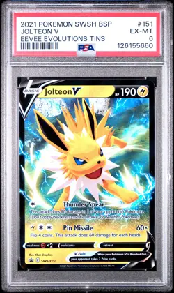 2021 POKEMON SWSH BLACK STAR PROMO EEVEE EVOLUTIONS TINS #151 JOLTEON V PSA 6 - Image 1
