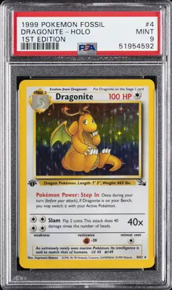 1999 POKEMON FOSSIL 1ST ED #4 DRAGONITE-HOLO PSA 9 - Image 1