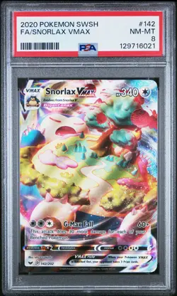 2020 POKEMON SWORD & SHIELD #142 FULL ART/SNORLAX VMAX PSA 8 - Image 1