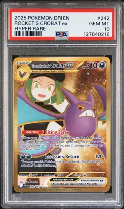 2025 POKEMON DRI EN-DESTINED RIVALS HYPER RARE TEAM ROCKET'S CROBAT EX PSA 10 - Image 1
