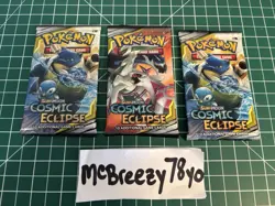Pokemon TCG Cosmic Eclipse Booster Pack Lot of 3 - Factory Sealed Sun & Moon - Image 1