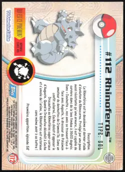 Carte Pokemon Rhinoferos #112 TOPPS Serie 2 Francais - Image 2