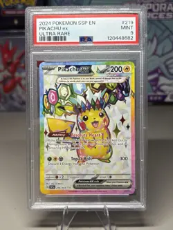 2024 POKEMON SSP EN-SURGING SPARKS ULTRA RARE #219 PIKACHU EX PSA 9 Full Art ! - Image 1