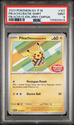 PSA 9 Pikachu Berkemeja Batik Promo 101/SV-P Journey Pokemon Indonesia - Image 1