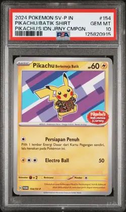 2024 POKEMON INDONESIAN SV-P PROMO #154 PIKACHU IN BATIK SHIRT PSA 10 - Image 1