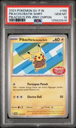 2024 Pokemon Indonesian SV-P Promo #155 Pikachu Batik Shirt PSA 10 - Image 1
