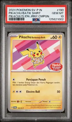 2024 POKEMON INDONESIAN SV-P PROMO #190 PIKACHU IN BATIK SHIRT PSA 10 - Image 1