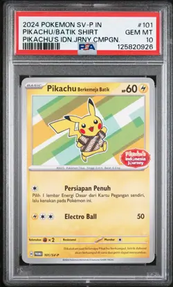 PSA 10 GEM MINT Pokemon Indonesian Pikachu Batik 101/SV-P Journey Campaign Promo - Image 1