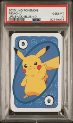 PSA 10 GEM MINT Japanese Pikachu UNO Blue 0 Pokemon TradingCardGame JPNBack 2020 - Image 1