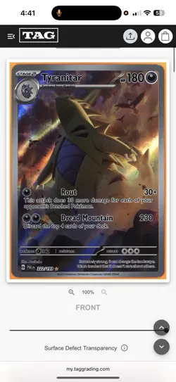 2023 POKEMON PALDEA EVOLVED #222/193 TYRANITAR ILLUSTRATION RARE TAG 9 READ DISC - Image 4