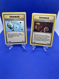 Energy Search & Mysterious Fossil Vintage 1st Edition Trainer Cards Pokemon NM - Image 1