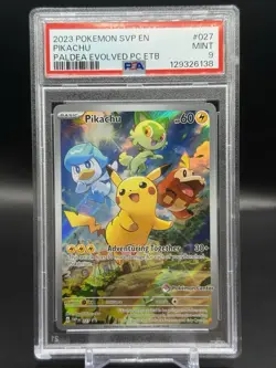 2023 POKEMON PALDEA EVOLVED POKEMON CENTER ETB PROMO #027 PIKACHU PSA 9 - Image 1