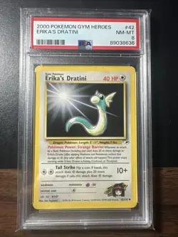 2000 Pokemon Gym Heroes Unlimited Erika’s Dratini 42/132 PSA 8 - Image 1