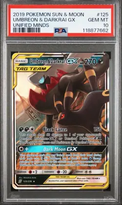2019 POKEMON SUN & MOON UNIFIED MINDS #125 UMBREON & DARKRAI GX PSA 10 - Image 1