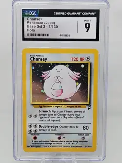 Chansey 3/130 Base Set 2 2000 Holo Pokemon CGC 9 Mint - Image 1