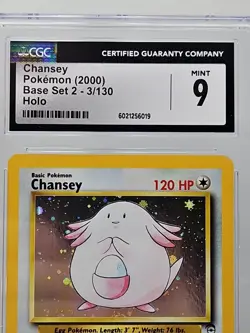 Chansey 3/130 Base Set 2 2000 Holo Pokemon CGC 9 Mint - Image 2