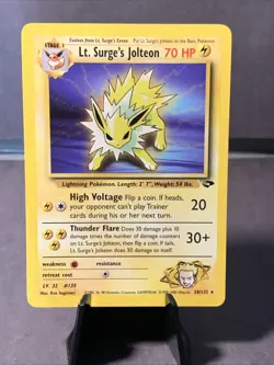 Pokemon TCG Lt. Surge's Jolteon 28/132 Non Holo Rare Gym Challenge 2000 WOTC VTG - Image 1