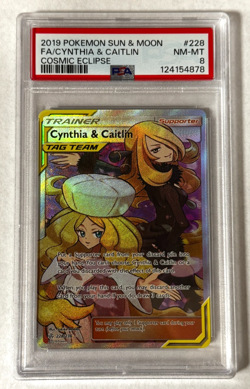 Cynthia & Caitlin Full Art 2019 Pokemon Sun & Moon Cosmic Eclipse #228 PSA 8 - Image 1