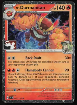 Pokemon N's Darmanitan - 027/159 Prize Pack Series Cards Cosmo Holo Pack Fresh - Image 1
