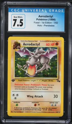 CGC 7.5 Aerodactyl 1st Edition Prerelease Holo Fossil 1999 Pokemon Card #1 - Image 1