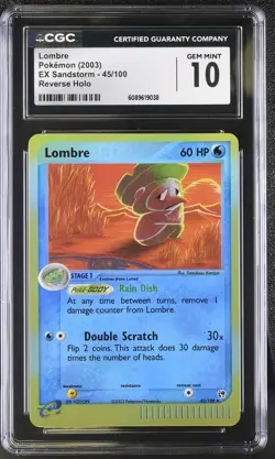 CGC 10 GEM MINT Lombre 2003 EX Sandstorm 45/100 Reverse Holo Pokemon Card - Image 1