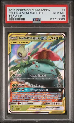 Celebi & Venusaur GX 1/181 Team Up Pokemon Card GEM MINT PSA 10 - Image 1