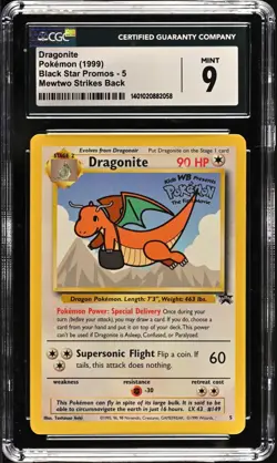 CGC 9 MINT Dragonite Black Star Promo WB Movie 5 Pokemon Card (1999) - Image 1