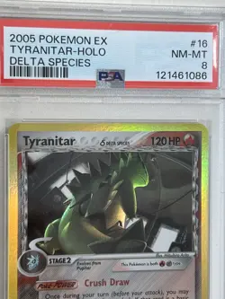 Pokemon TCG Tyranitar EX Holo Rare Card 16/113 2005 Delta Species PSA 8 - Image 2