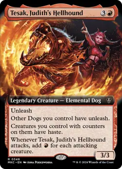MTG Tesak, Judith's Hellhound Extended Art - Murders at Karlov Manor Commander - Image 1