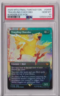 MTG Final Fantasy Traveling Chocobo Borderless Foil PSA 10 - Image 1