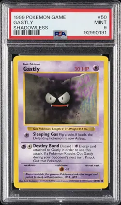1999 POKEMON BASE SET SHADOWLESS #50 GASTLY PSA 9 - Image 1
