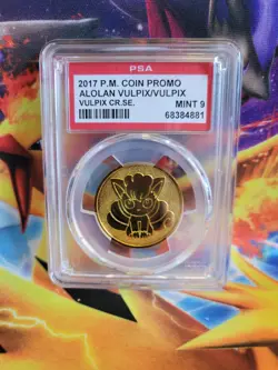 Pokemon Coin Alolan Vulpix Gold Japanese Rokon's Crystal Box Promo Graded PSA 9 - Image 1