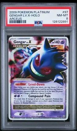 2009 POKEMON PLATINUM ARCEUS #97 GENGAR LV.X-HOLO PSA 8 Clean - Image 1