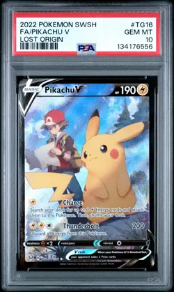2022 POKEMON SWORD & SHIELD LOST ORIGIN #TG16 FULL ART/PIKACHU V PSA 10 - Image 1