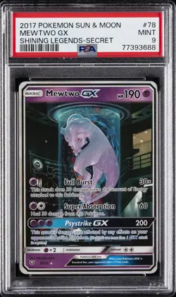 2017 POKEMON SUN & MOON SHINING LEGENDS SECRET #78 MEWTWO GX PSA 9 - Image 1