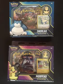 Pokemon TCG: Snorlax/Morpeko Pin Collection - Set of 2 New 6 Booster Packs - Image 1