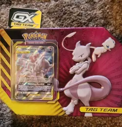 Pokemon TCG Mewtwo & Mew GX SM191 Holo Card Collectible Near Mint w/ Tin - Image 1