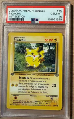 Pikachu 60/64 Jungle 2000 - 1ʳᵉ Edition - PSA 10 - Carte Pokemon - Image 1