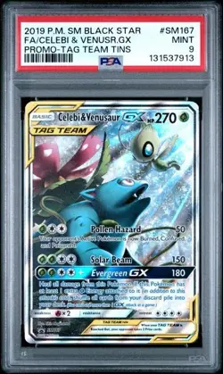 CELEBI & VENUSAUR GX SM167 PSA 9 TAG TEAM TINS PROMO POKEMON CARD ENGLISH - Image 1