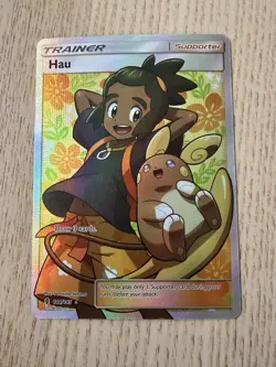 Hau Ultra Rare Full Art NM-M 144/145 Sun & Moon Guardians Rising Pokemon Card - Image 1