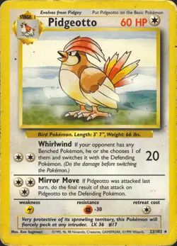 Pidgeotto 022/102 Normal Rare Base Set Pokemon Card MP - Image 1