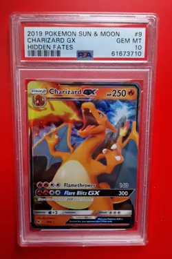 Charizard PSA 10 GX 9/68 Pokemon Hidden Fates Full Art Holo Card - Image 1