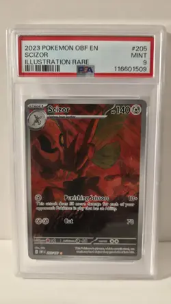 Pokemon OBF EN Obsidian Flames - Scizor #205 Illustration Rare PSA 9 MINT - Image 1