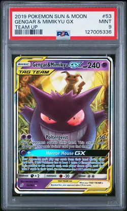 2019 Pokemon Sun & Moon Team Up Gengar & Mimikyu GX Team Up PSA 9 #53/181 - Image 1