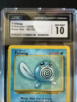 1999 POKEMON POLIWAG BASE SET 59/102 CGC GRADED GEM MINT 10 ENGLISH VINTAGE - Image 4