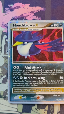 Honchkrow LV.X Holo Ultra Rare Secret Wonders Pokemon TCG 132/132 LP - Image 2
