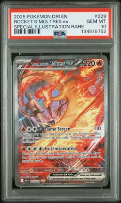 2025 POKEMON DRI EN-DESTINED RIVALS #229 TEAM ROCKET'S MOLTRES EX PSA 10 - Image 1