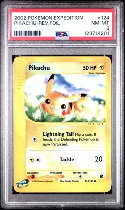 2002 POKEMON EXPEDITION #124 PIKACHU-REVERSE FOIL PSA 8 NM-MT - Image 1