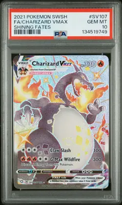 2021 POKEMON SWORD & SHIELD SHINING FATES #SV107 FULL ART/CHARIZARD VMAX PSA 10 - Image 1